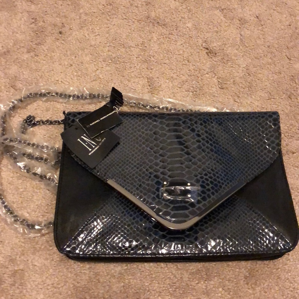 Black with navy alligator print INC crossbody